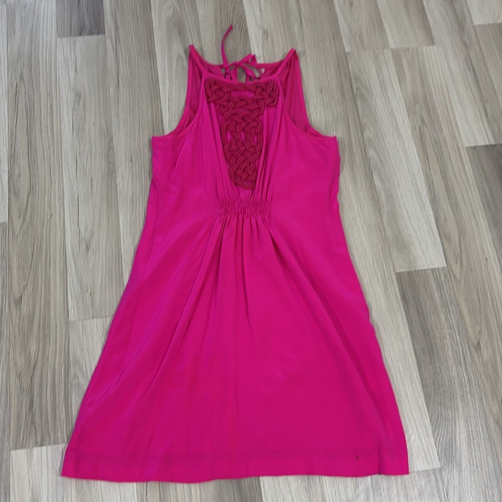Trina Turk Fuchsia Pink 100% silk Sleeveless halter dress Size 0‎